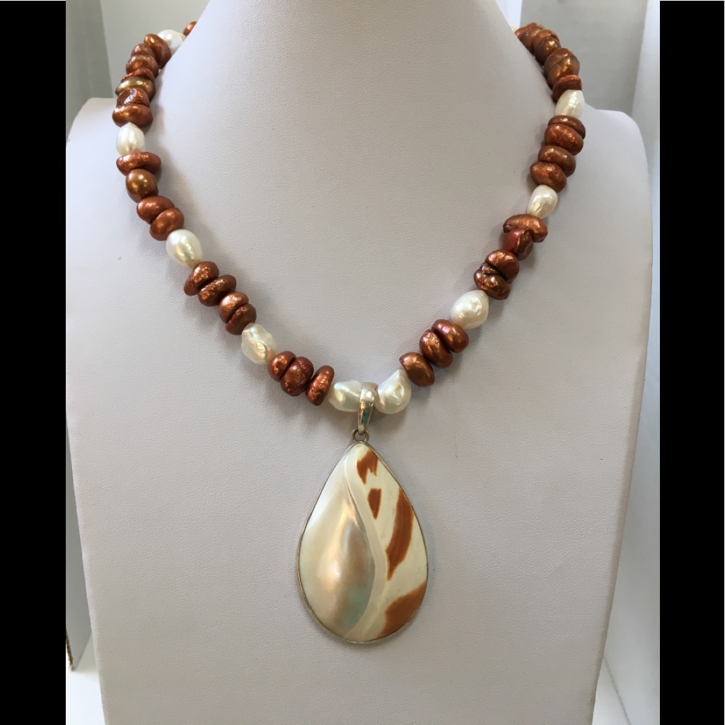 Fresh Water Pearl, Copper Tone Potato Pearl & Mop